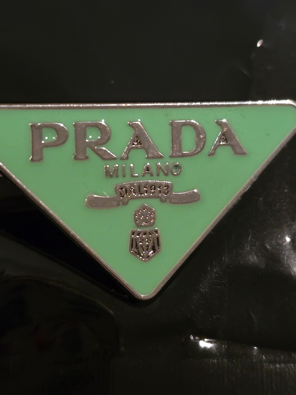 Prada Mint Green Triangle Logo Cuff Link Set - Picture 3 of 5